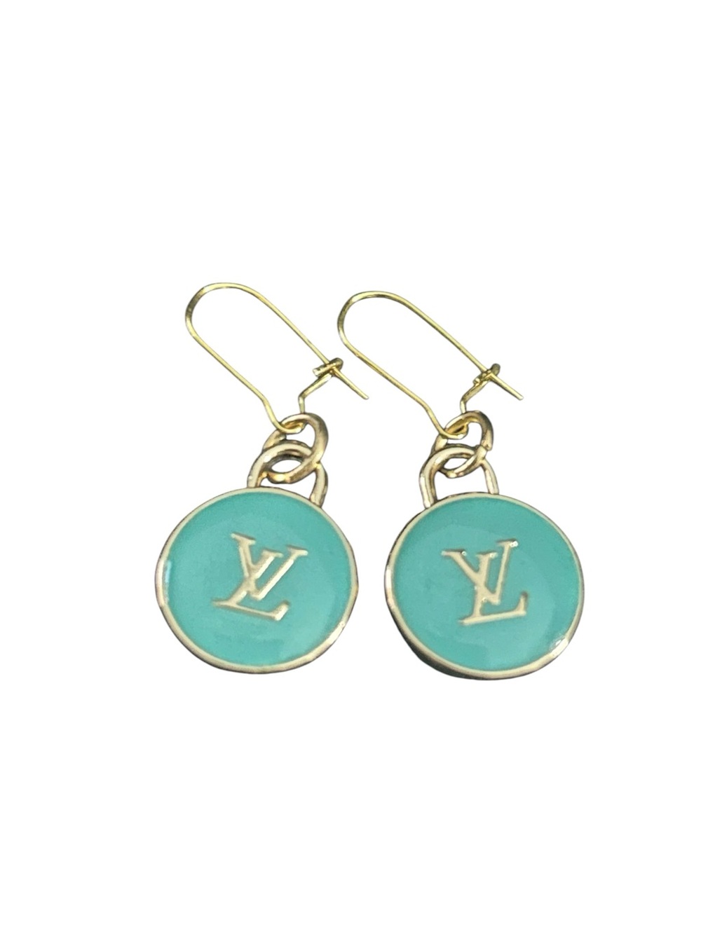 Turquoise Enamel Drop Earrings with Gold Hooks